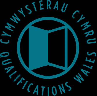 Qualifications Wales logo, in Welsh and English
